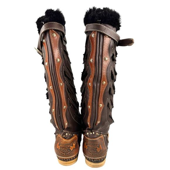 Hector Riccione Italy Indianini Boots Brown Fur Trim Studs Handmade Penny Lane 7 - Picture 11 of 16